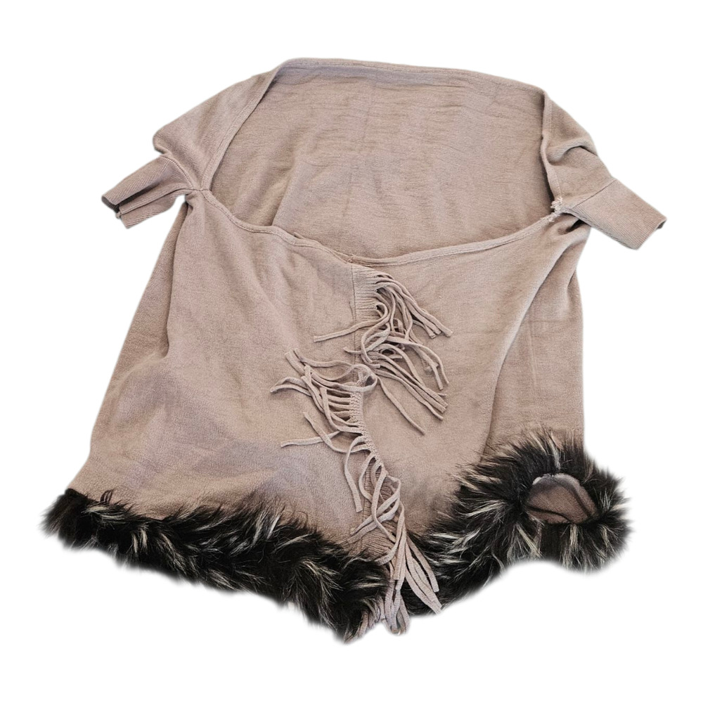 Shein One Size Gray Short Sleeve Fur Trim Open Cardigan *flaw*